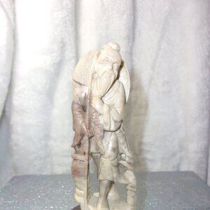 H-251 ANTIQUE ASIAN SOAPSTONE CARVED FISHERMAN FIGURINE